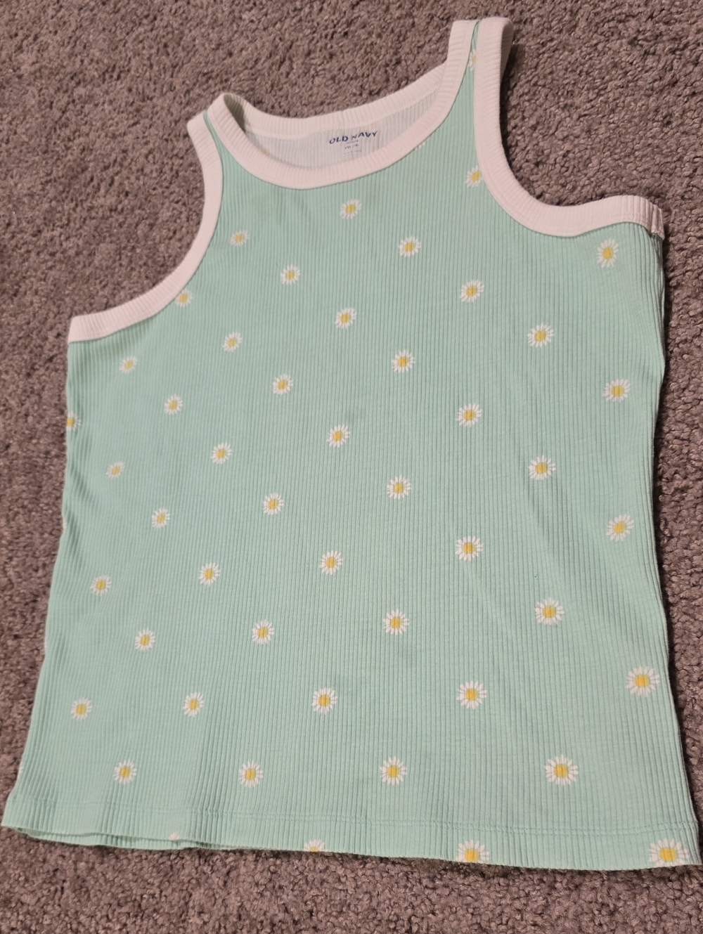 Old Navy Mint Green Daisy Ribbed Tank with White Trim